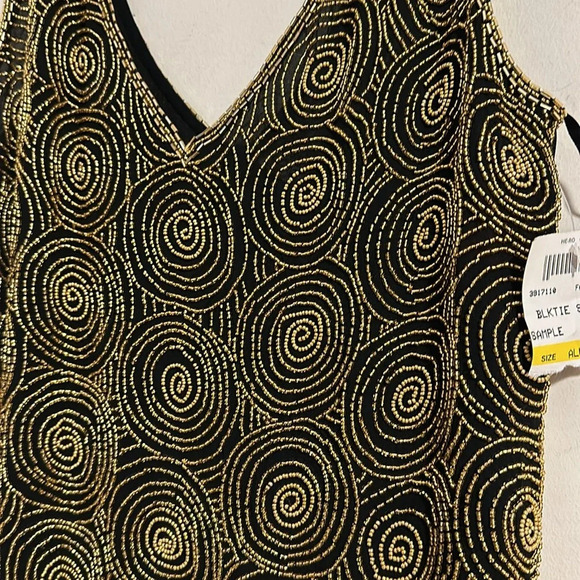 NWT Oleg Cassini black tie VINTAGE 90s silk beaded circle deadstock top blouse - Picture 3 of 6